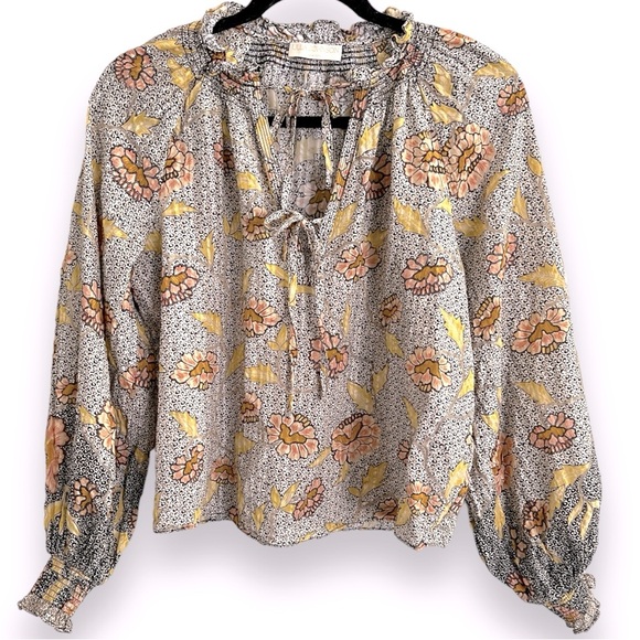 ULLA JOHNSON Kaitlyn Chrysanthemum Tie Neck Blouse Size 0 - Picture 2 of 13